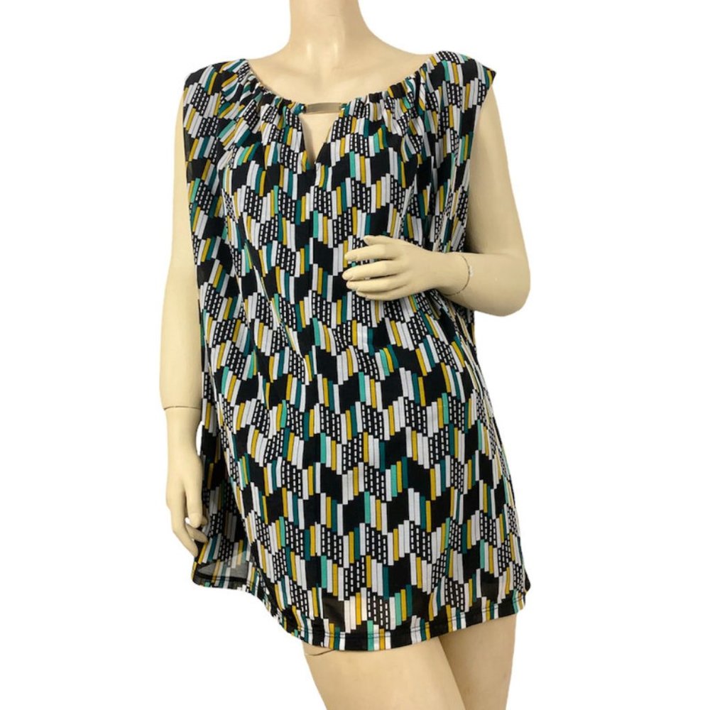 Worthington Women's Multicolored Key Hole Fully Lined Tunic Top Size 2X